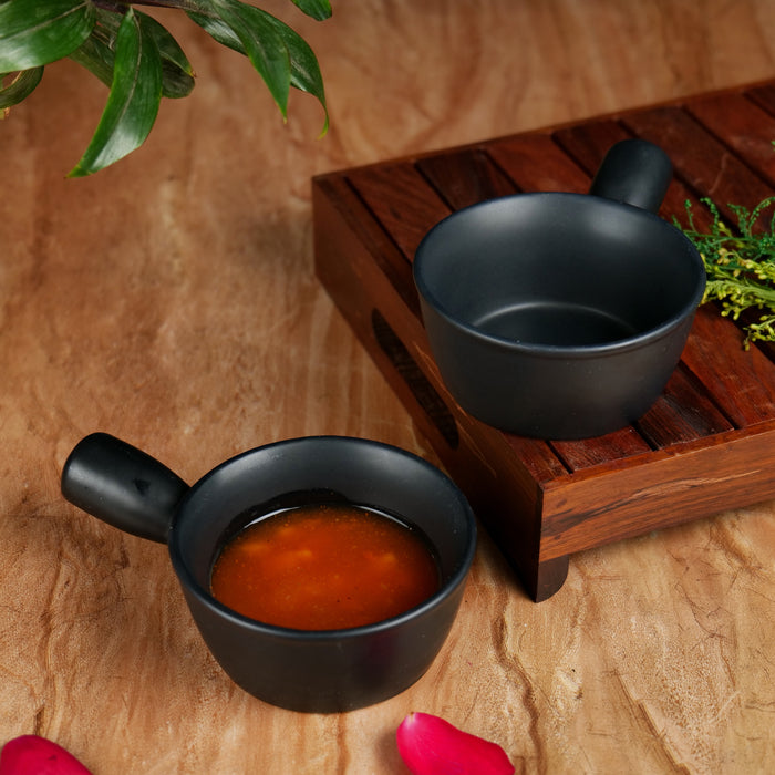 Artysta 'Matte Black Pans' Ceramic Chutney & Sauce Dip Bowls (Set of 2, 150 ml) - artystagallery