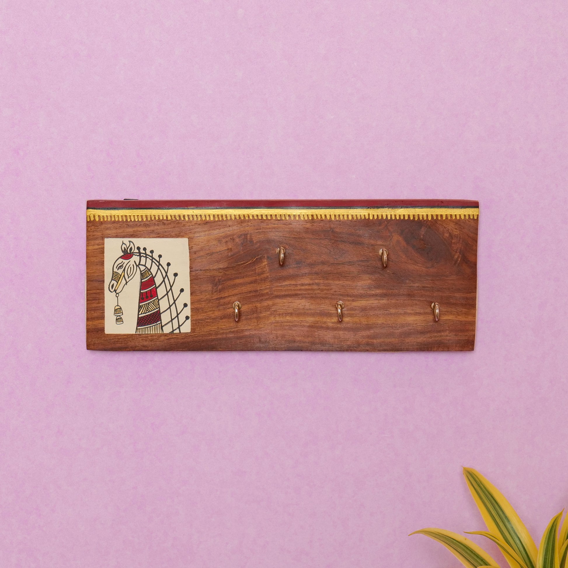 'Horse On Plank' Madhubani Handcrafted Wooden Key Holder