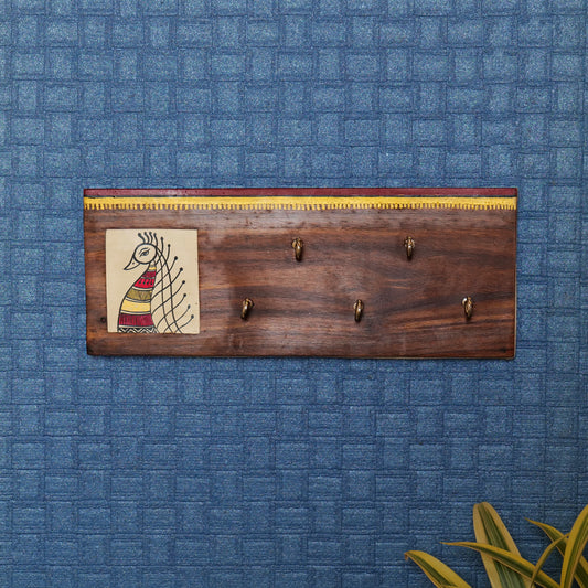 'Dancing Peacock' Handcrafted Wooden Key Holder