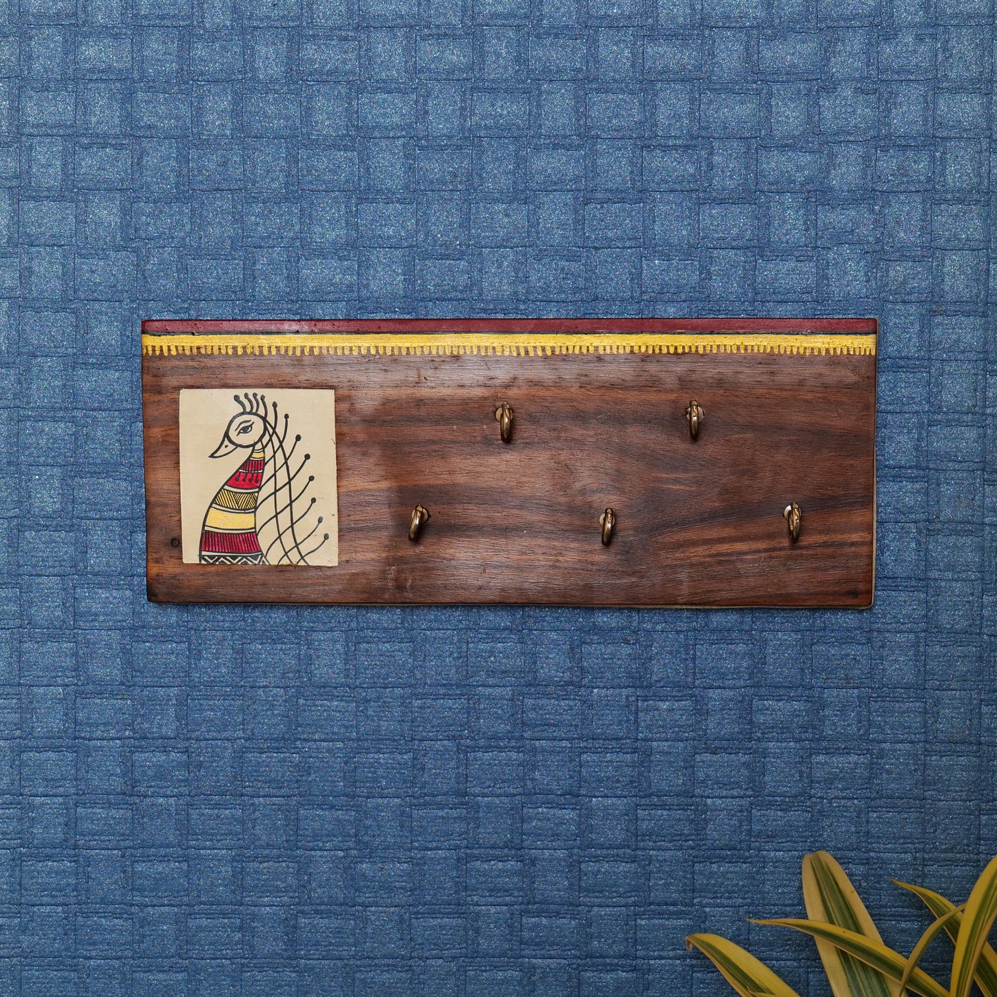 'Dancing Peacock' Handcrafted Wooden Key Holder