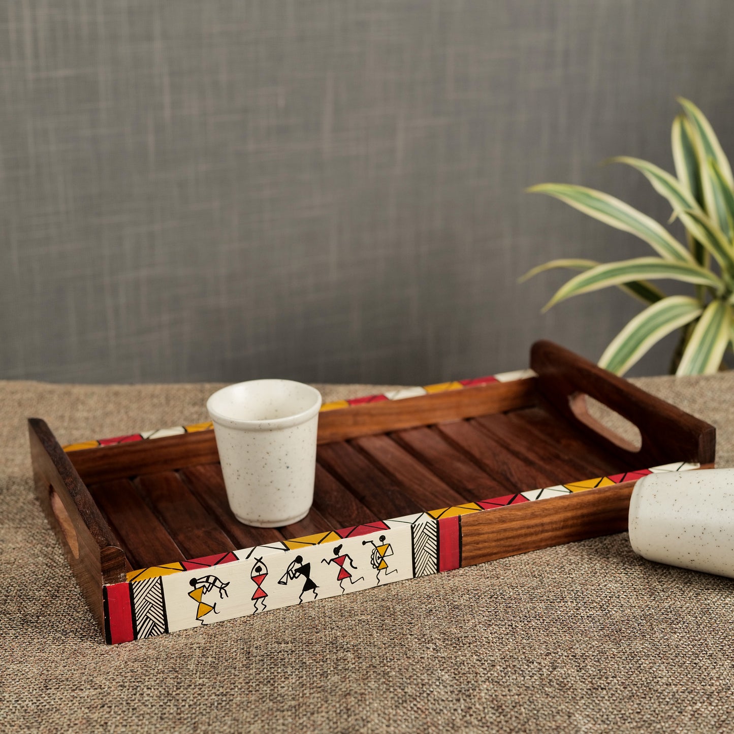 'Celebration of Life' Wooden Warli Handpainted Tray