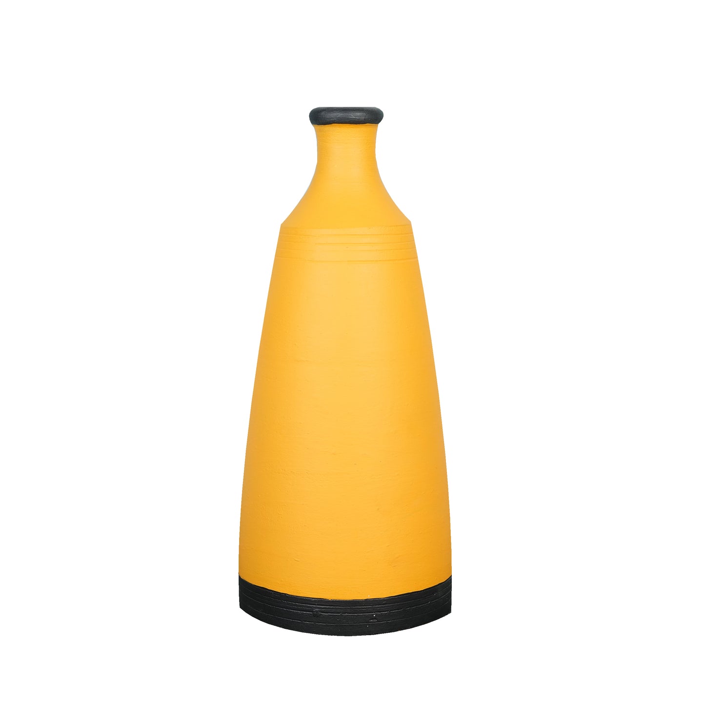 'Madhubani Square' Yellow Hand-Painted Terracotta Big Vase, Single 9 Inch