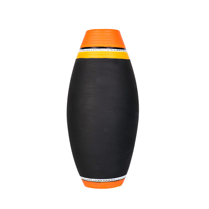 'Tropical Meadows' Terracotta Handpainted Vase In Black Color, 9 Inch