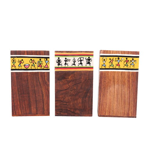 'Warli Trio' Wooden Cutlery Cum Stationary Holder, Set of 3