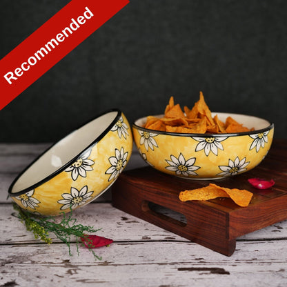 Artysta 'Sunflower Garden' Ceramic Studio Pottery Mixing & Serving Bowls, 950 ml - artystagallery