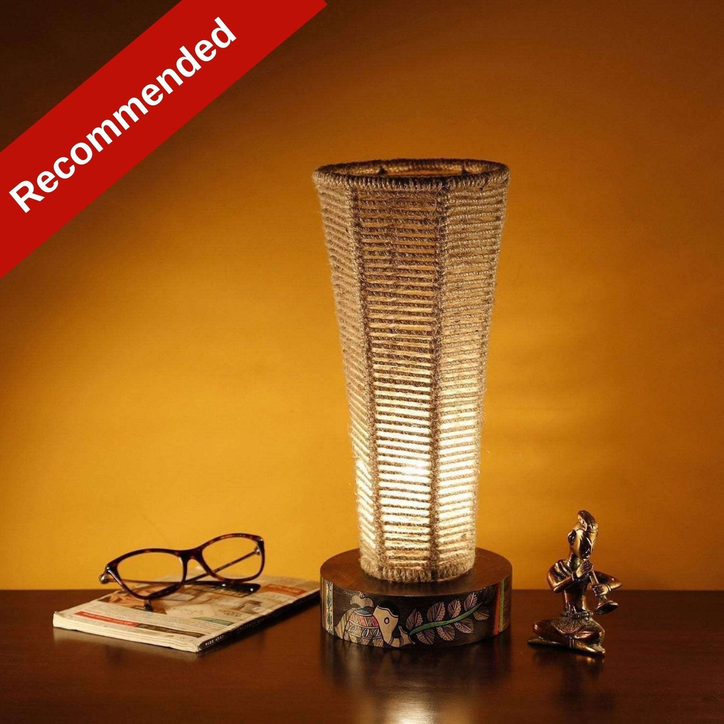 Artysta 'Madhubani Jute' Handwoven Bedside Table Lamp (Khaki, 13.5 Inch)