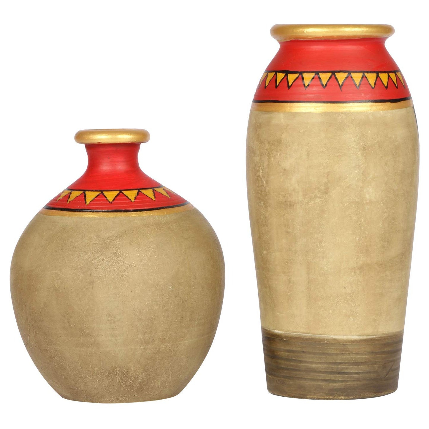 Decorative Terracotta Vase in Red and Beige Color (Set of 2)