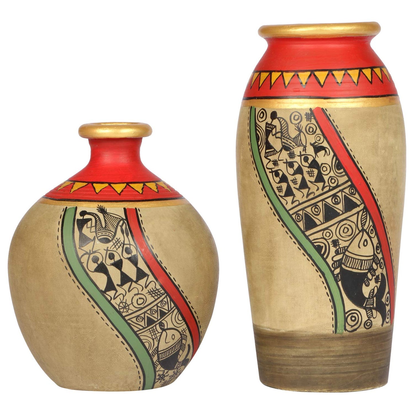 Decorative Terracotta Vase in Red and Beige Color (Set of 2)