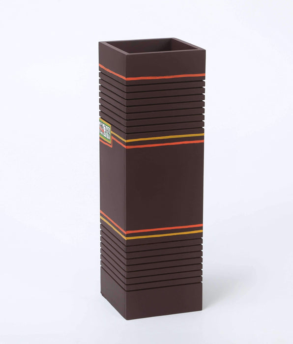 ‘Madhubani Cuboid’ Hand-painted Wooden Flower Vase With Dhokra Art