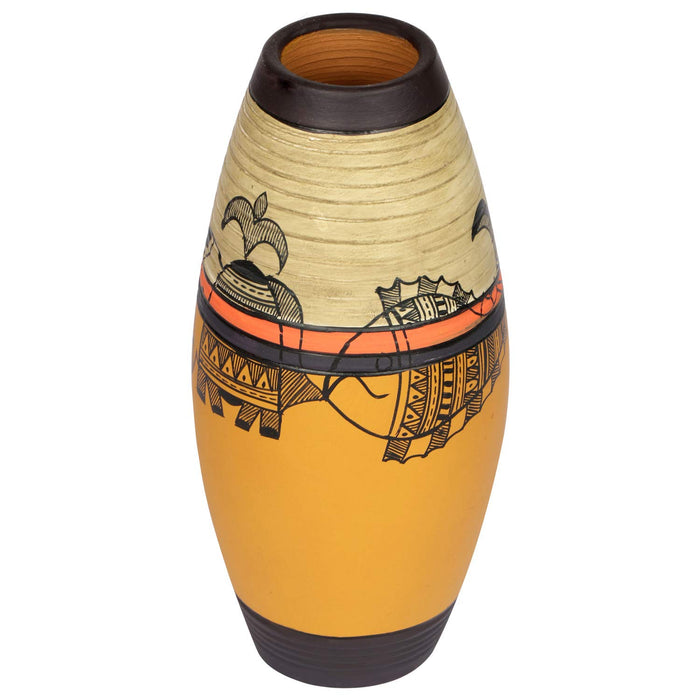 Terracotta Vase Hand-Painted In Yellow Color, Set of 2