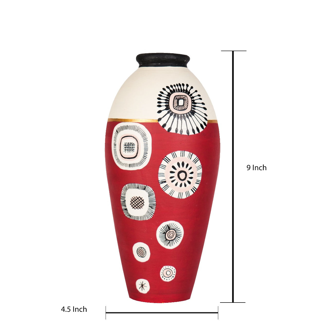 'Modern Vibes' Handpainted Terracotta Vase In Maroon Color, 10 Inch