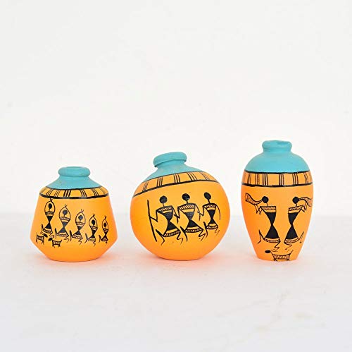 Terracotta Small Vases in Mustard Color, Set of 3