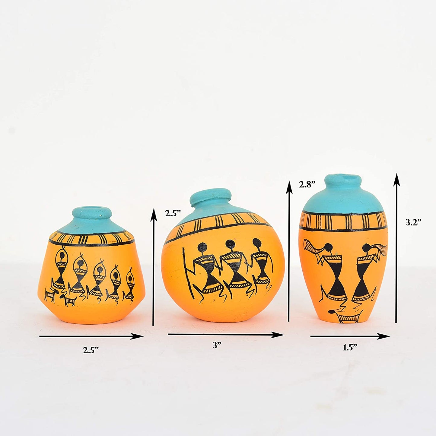 Terracotta Small Vases in Mustard Color, Set of 3