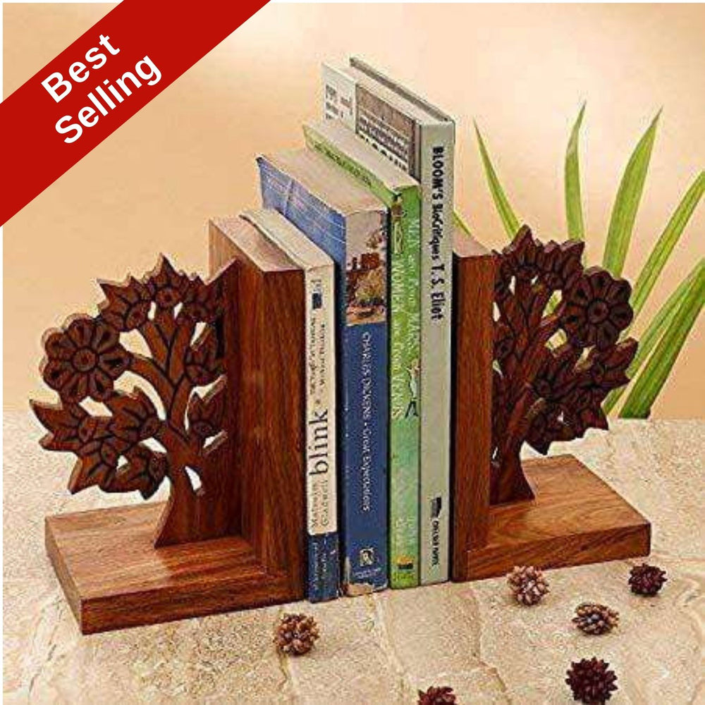 Tree Engraved Bookends In Sheesham Wood