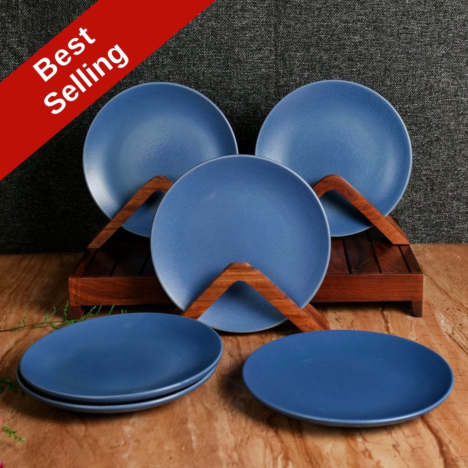 'Pastel Blue' Studio Pottery Ceramic Side & Quarter Plates, 7 Inch