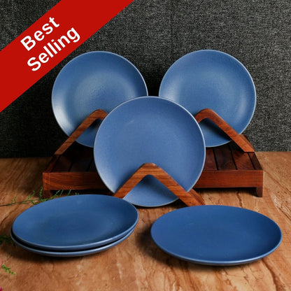 'Pastel Blue' Studio Pottery Ceramic Side & Quarter Plates, 7 Inch