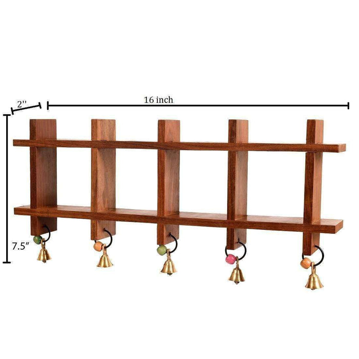 Decorative Wooden Wall Shelf With Miniature Terracotta Pots, Set of 4