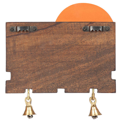 'Warli Slab' Handcrafted Wooden Key Holder for Wall (6 Key Hooks)