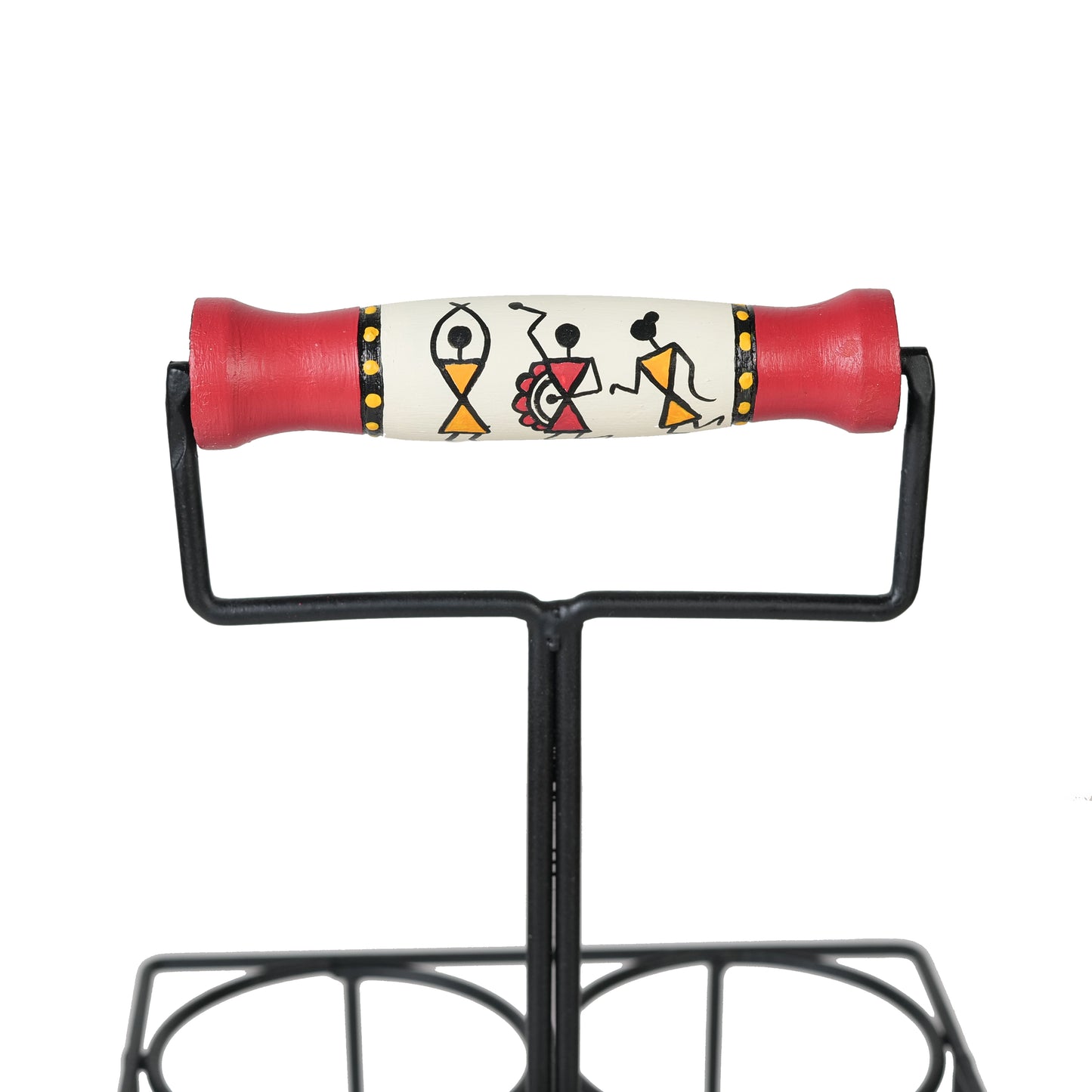 'Warli Dancing' Juice Glasses With Stand In Red Colour, Set of 4