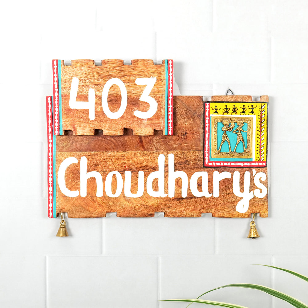 'Warli Square' Wooden Handpainted Name Plate