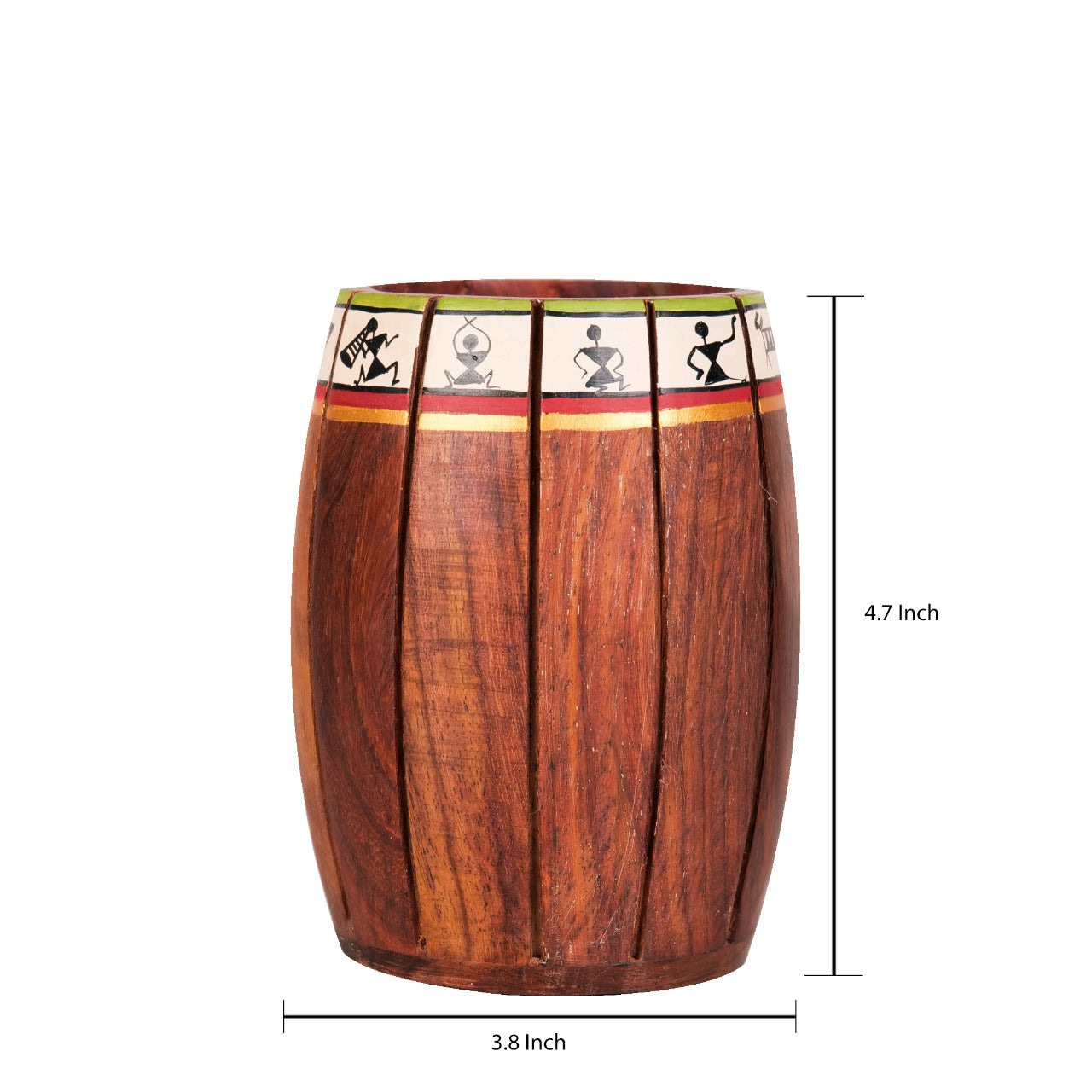 'Warli Barrel' Wooden Cutlery Cum Stationary Holder