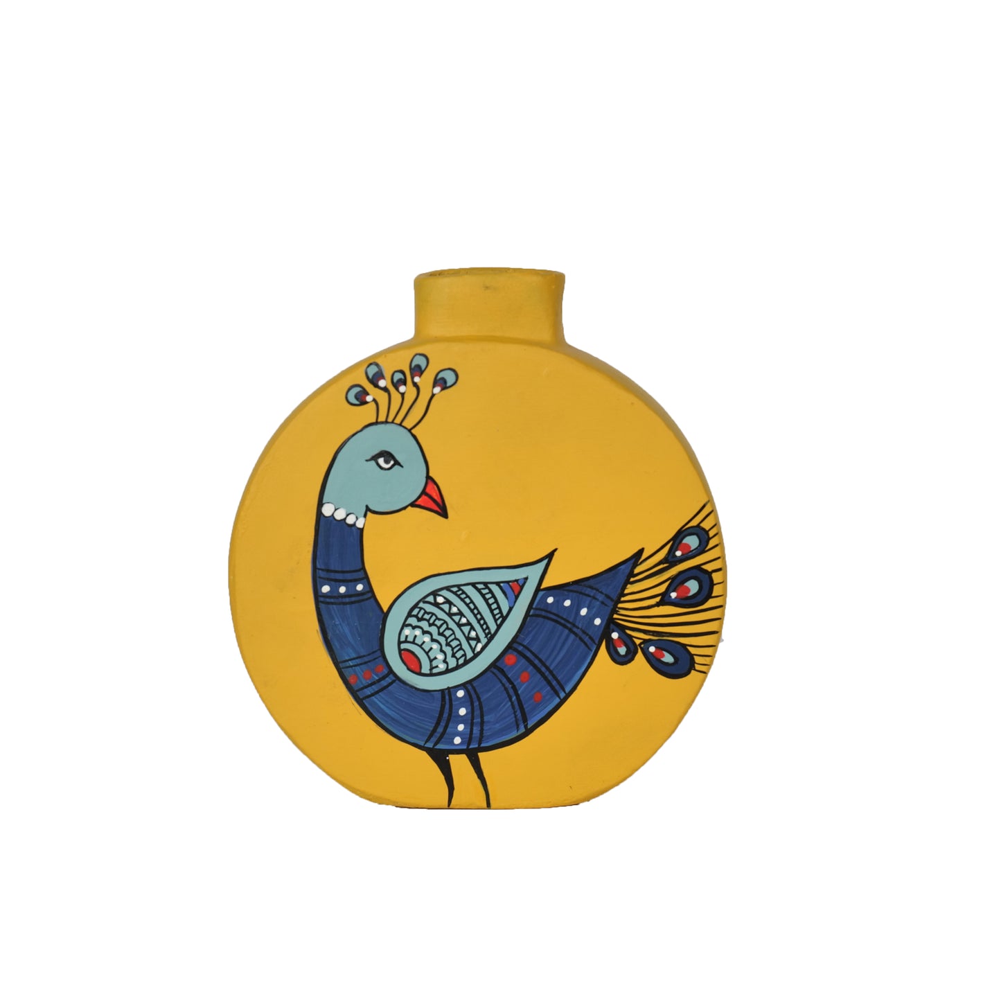 "Dancing Peacock' Terracotta Vase In Yellow Color, Set of 2