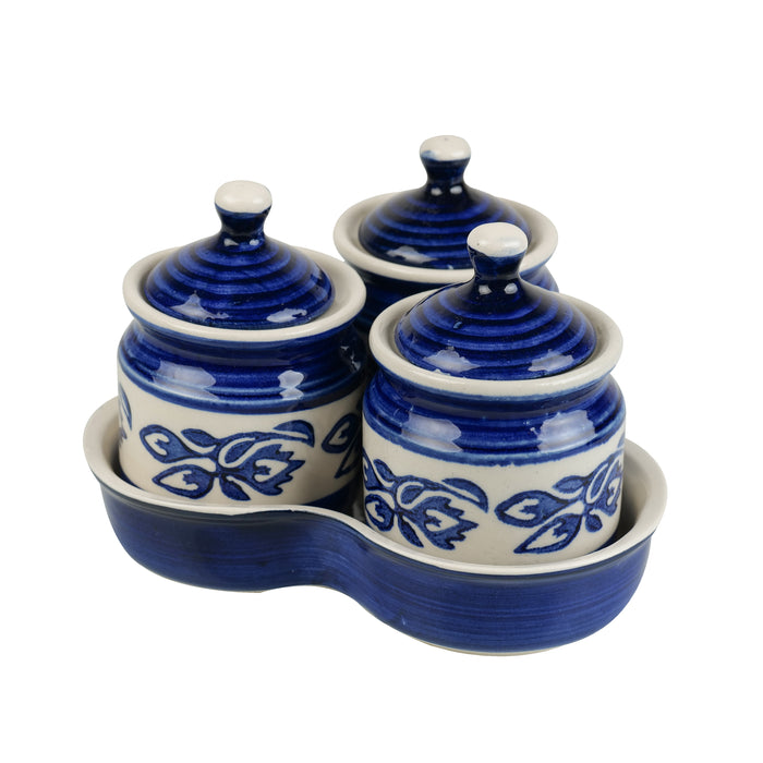 'Azure Mist' Ceramic Chutney & Pickle Jar Set of 3