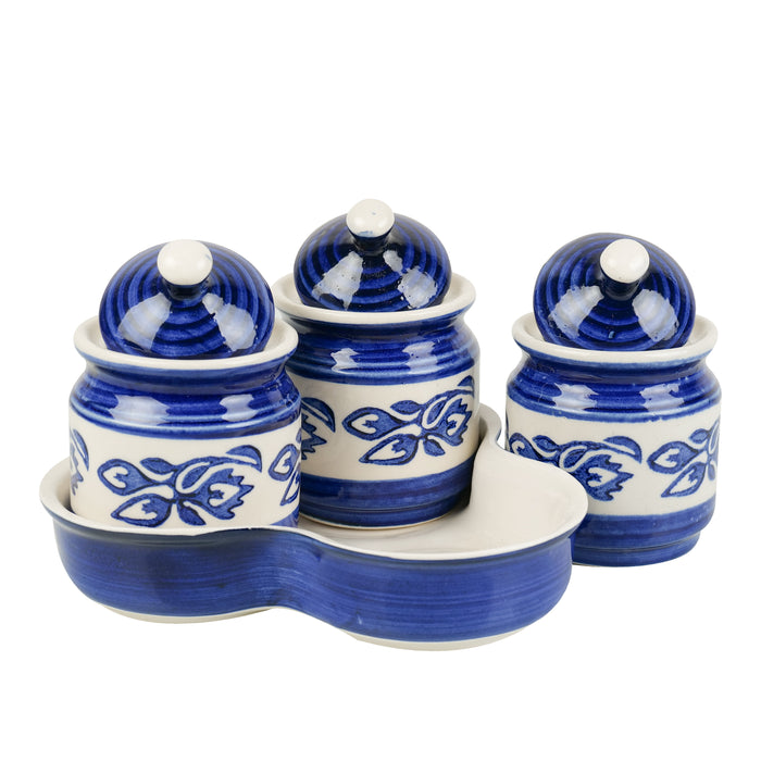 'Azure Mist' Ceramic Chutney & Pickle Jar Set of 3