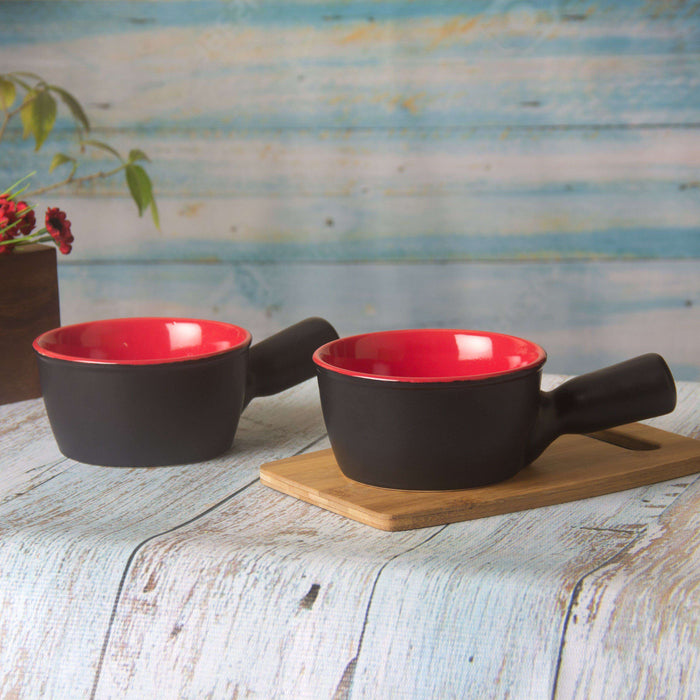 Ceramic Black And Red Soup Bowls Set Of 2 - artystagallery