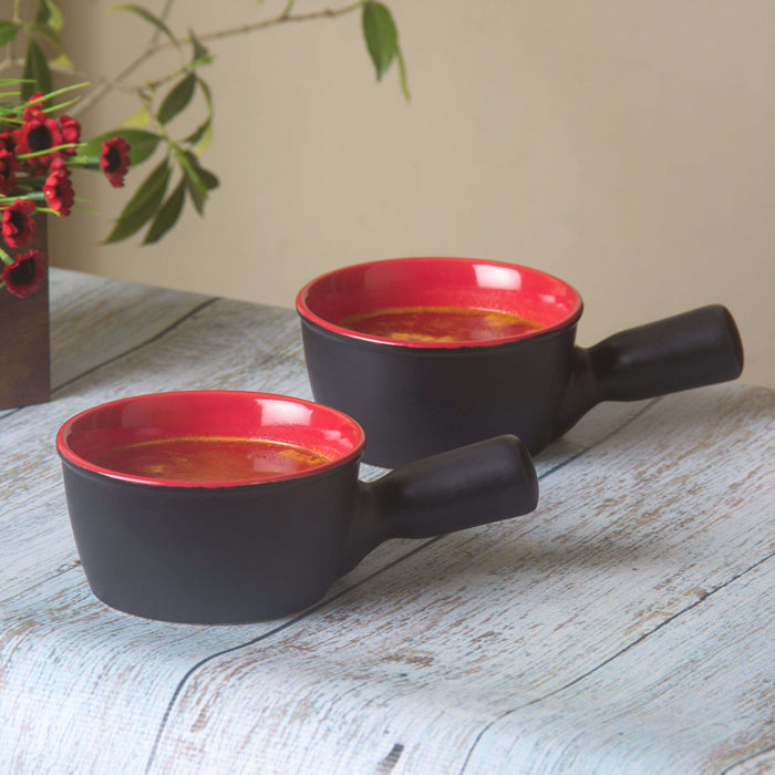 Ceramic Black And Red Soup Bowls Set Of 2 - artystagallery