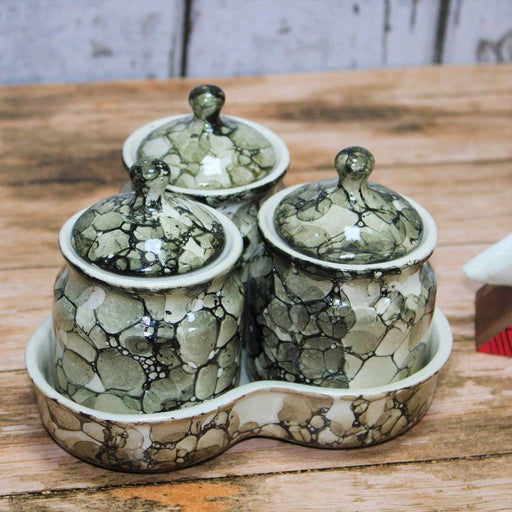 Ceramic Pickle & Chutney Jars With Lids And Tray Set of 3 - artystagallery
