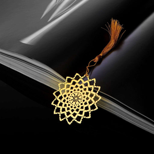 Concentric Petals Golden Brass Metal Bookmark with Golden Tassel - artystagallery