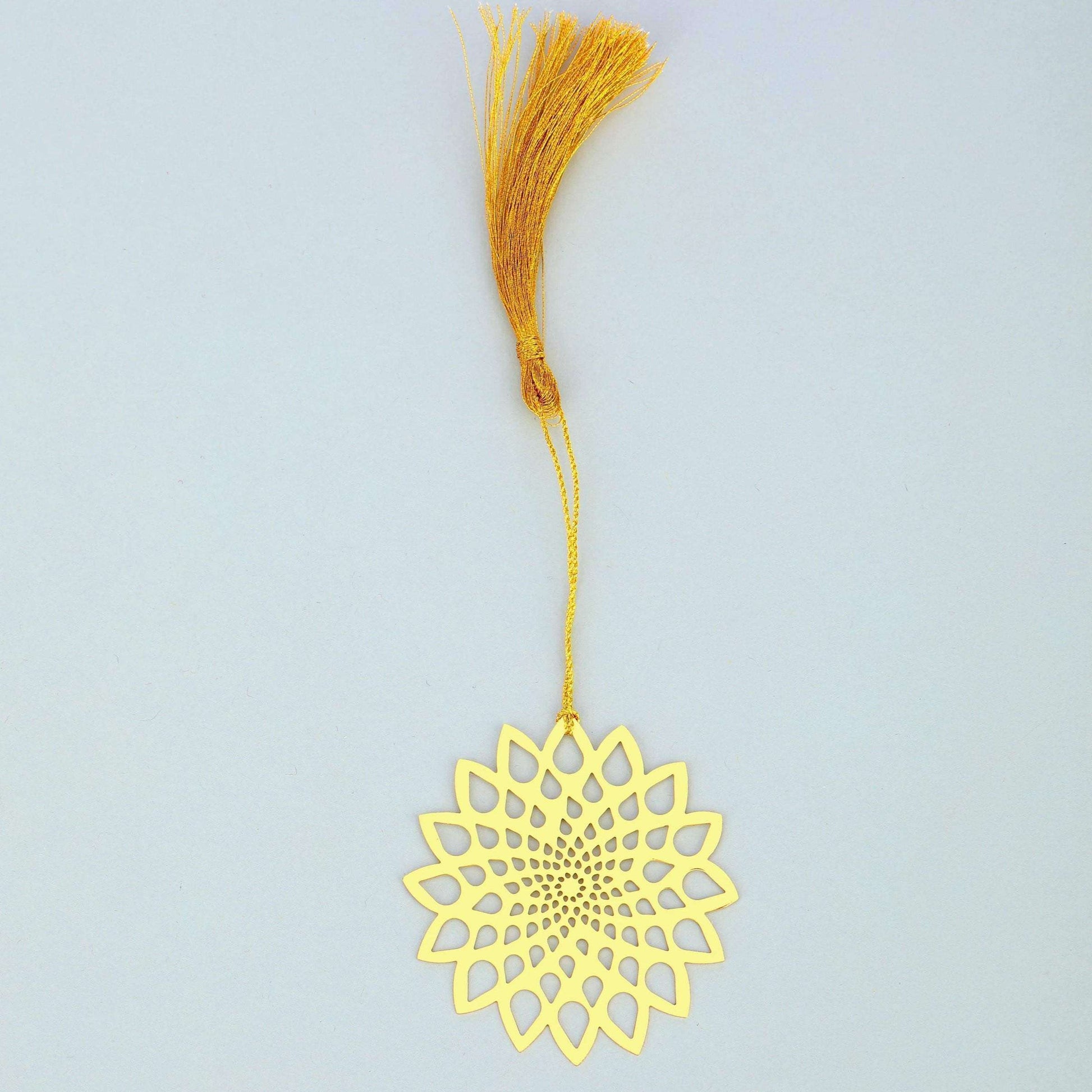 Concentric Petals Golden Brass Metal Bookmark with Golden Tassel - artystagallery