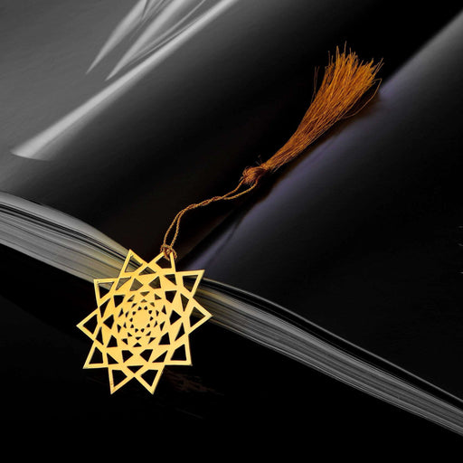 Concentric Triangles Golden Brass Metal Bookmark with Golden Tassel - artystagallery