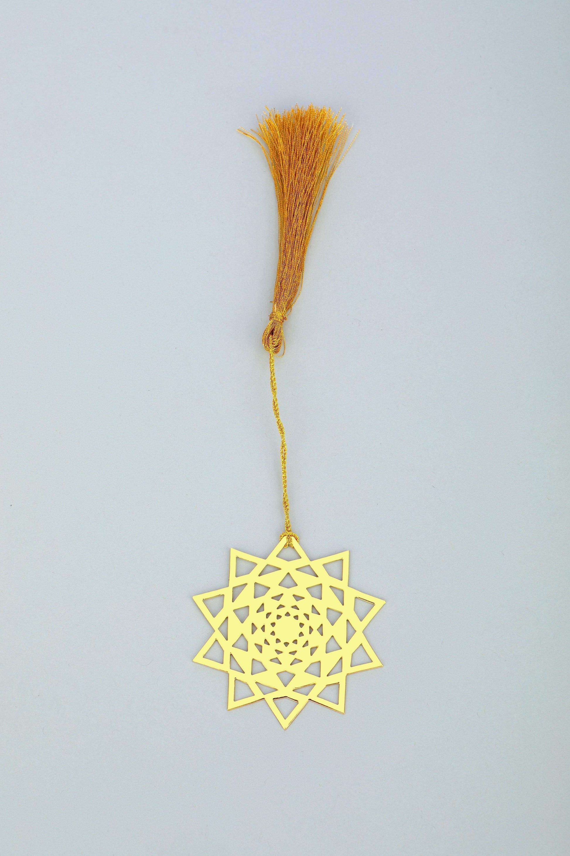 Concentric Triangles Golden Brass Metal Bookmark with Golden Tassel - artystagallery