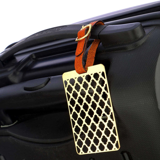 Floral Taj Jaali Brass Metal Travel Luggage Label ID Tag with genuine leather straps - artystagallery