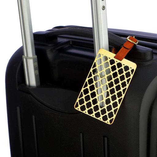 Floral Taj Jaali Brass Metal Travel Luggage Label ID Tag with genuine leather straps - artystagallery