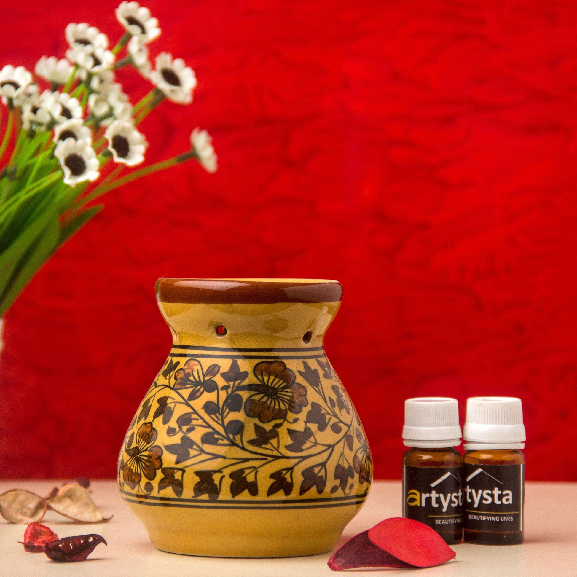 Flower Ceramic Aroma Oil Burner With Two Fragrance - artystagallery