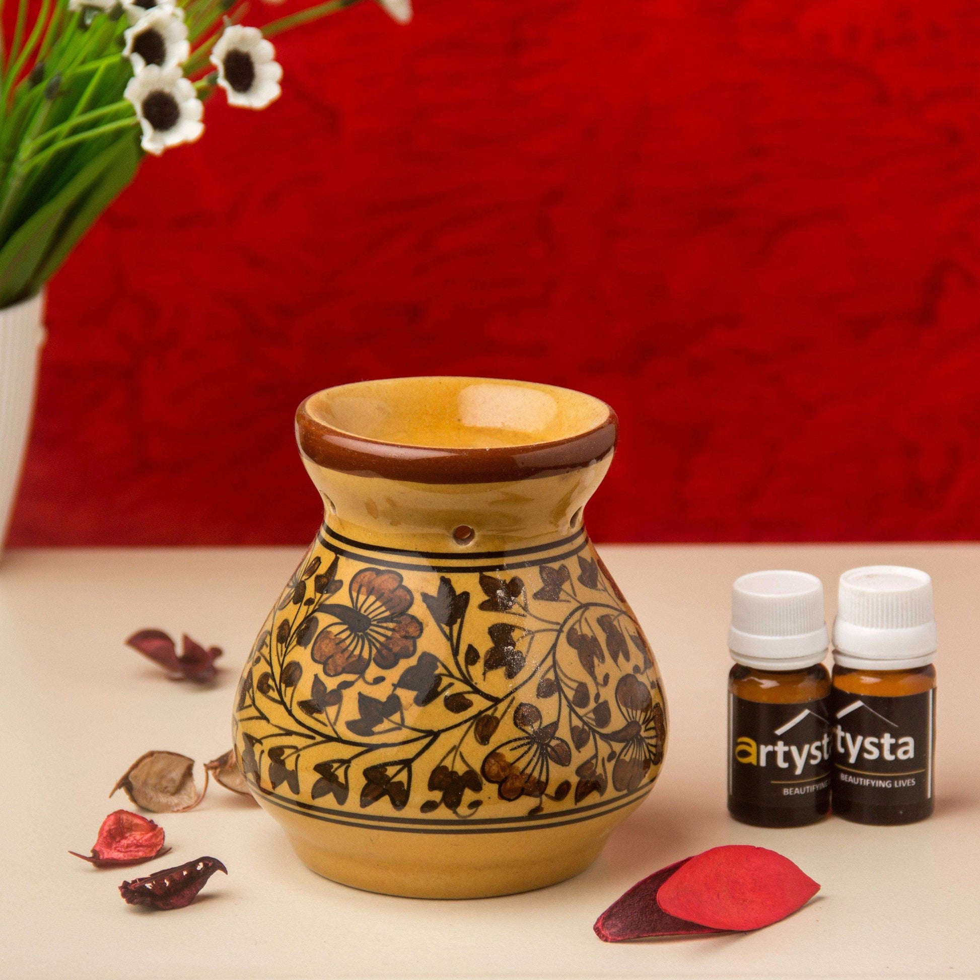 Flower Ceramic Aroma Oil Burner With Two Fragrance - artystagallery