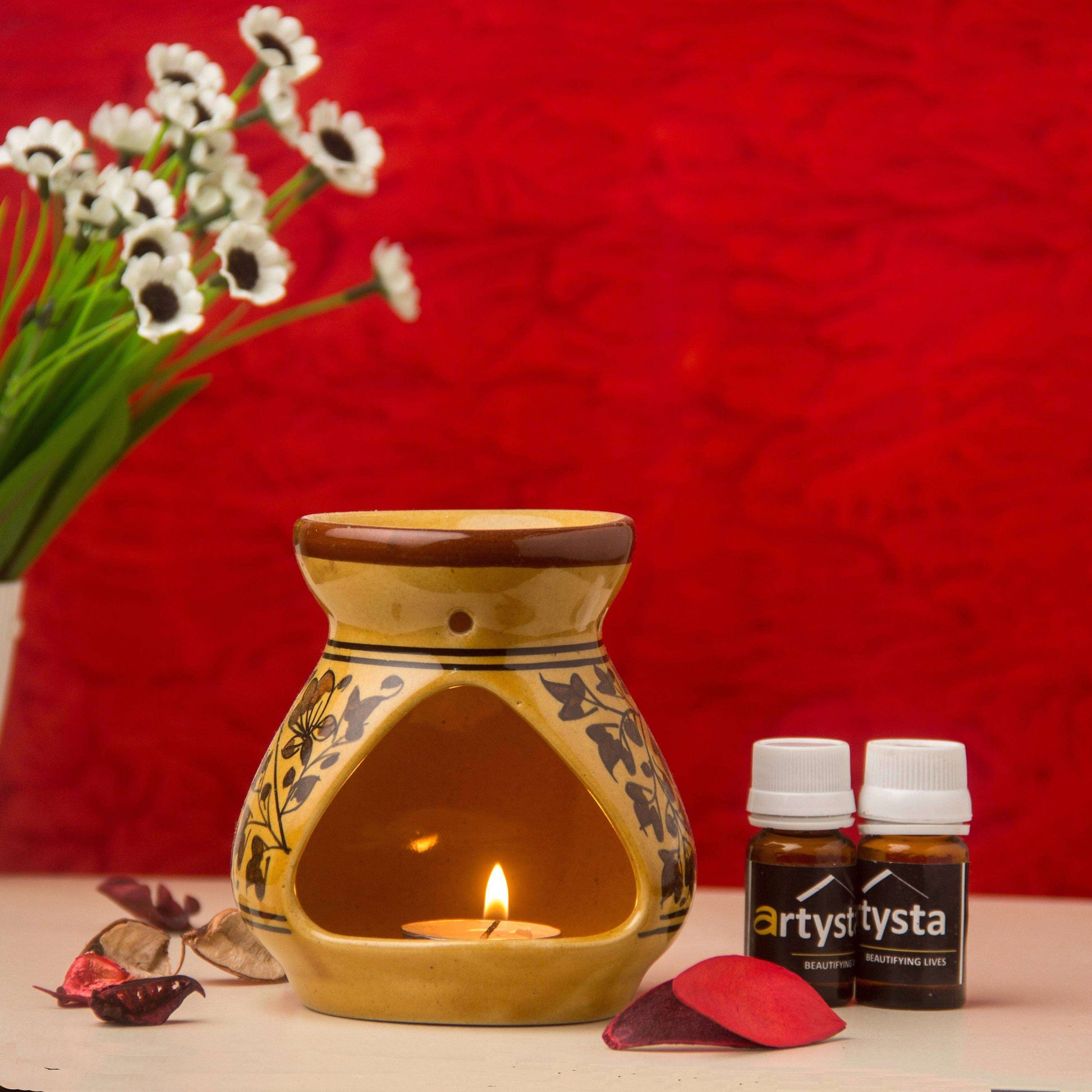 Flower Ceramic Aroma Oil Burner With Two Fragrance - artystagallery