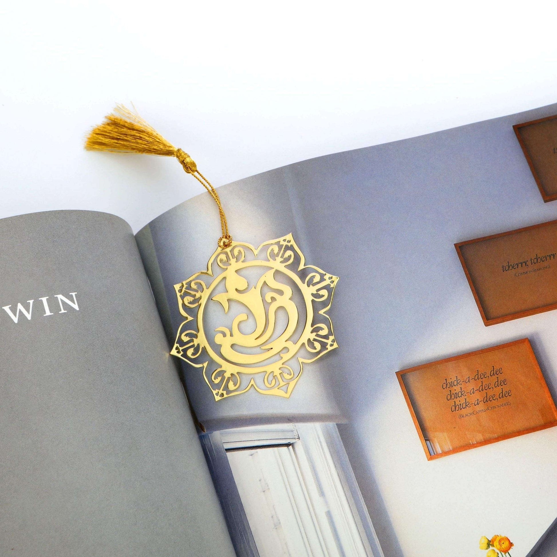 Ganesha Ganpati in lotus Golden Brass Metal Bookmark with Golden Tassel - artystagallery