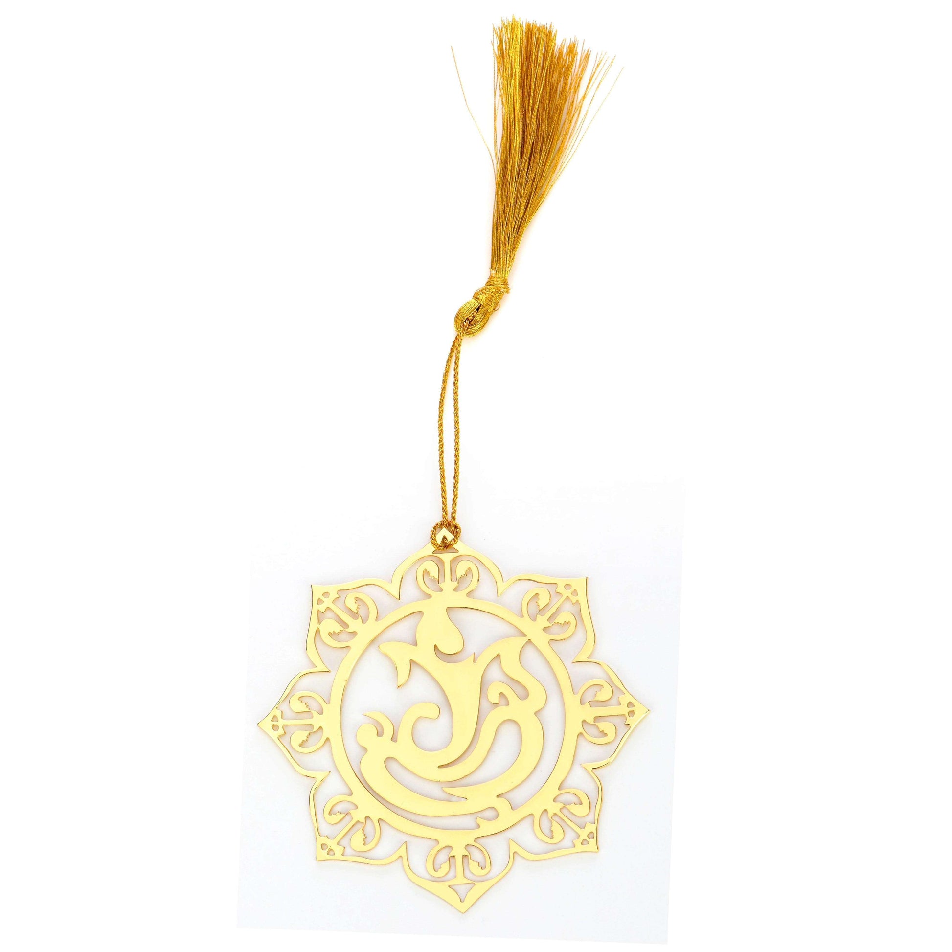 Ganesha Ganpati in lotus Golden Brass Metal Bookmark with Golden Tassel - artystagallery