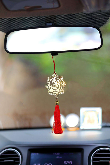 Gol Ganesha Hanging Accessories for Car rear view mirror Decor in Brass - artystagallery