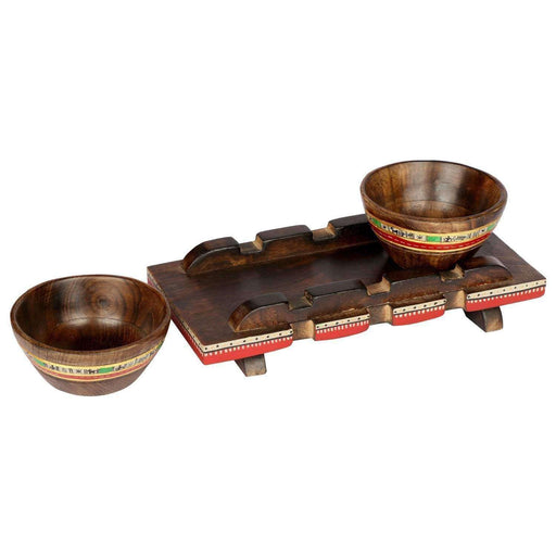Handcrafted Decorative Brown Mango Wood Tray With Bowl Set | Dry Fruits Tray | kitchenware tray with bowls - artystagallery