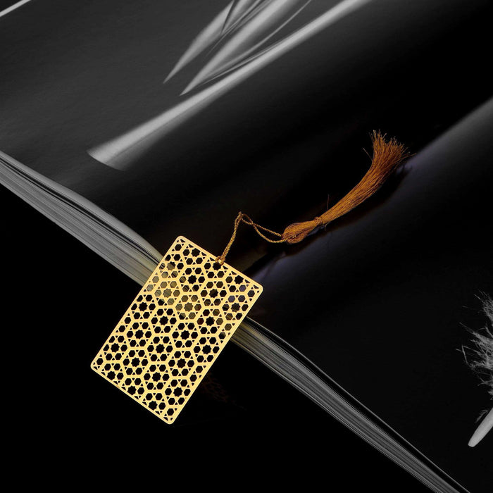 Hexa Taj Golden Brass Metal Bookmark with Golden Tassel - artystagallery