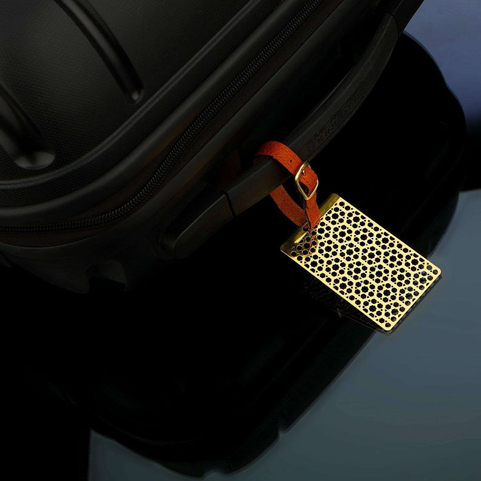 Hexagon Brass Metal Travel Luggage Suitcase Label ID Tag with genuine leather straps - artystagallery