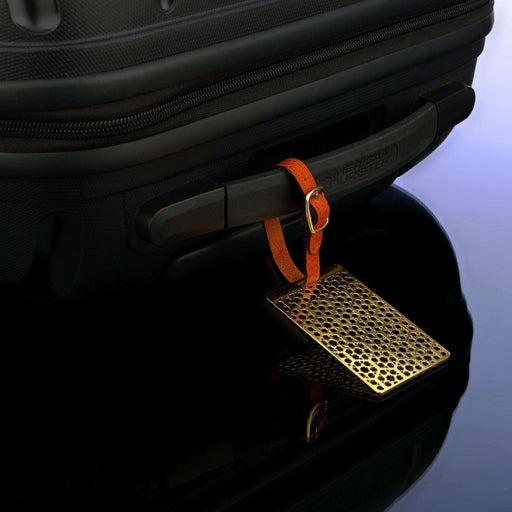 Hexagon Brass Metal Travel Luggage Suitcase Label ID Tag with genuine leather straps - artystagallery