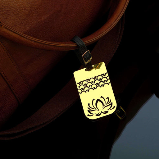 Lotus Brass Metal Travel Luggage Suitcase Label ID Tag with genuine leather straps - artystagallery