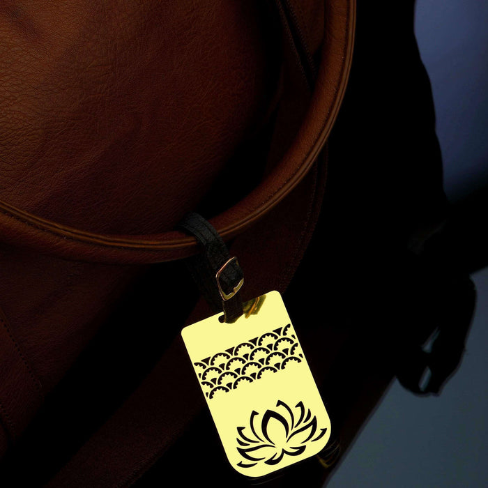 Lotus Brass Metal Travel Luggage Suitcase Label ID Tag with genuine leather straps - artystagallery