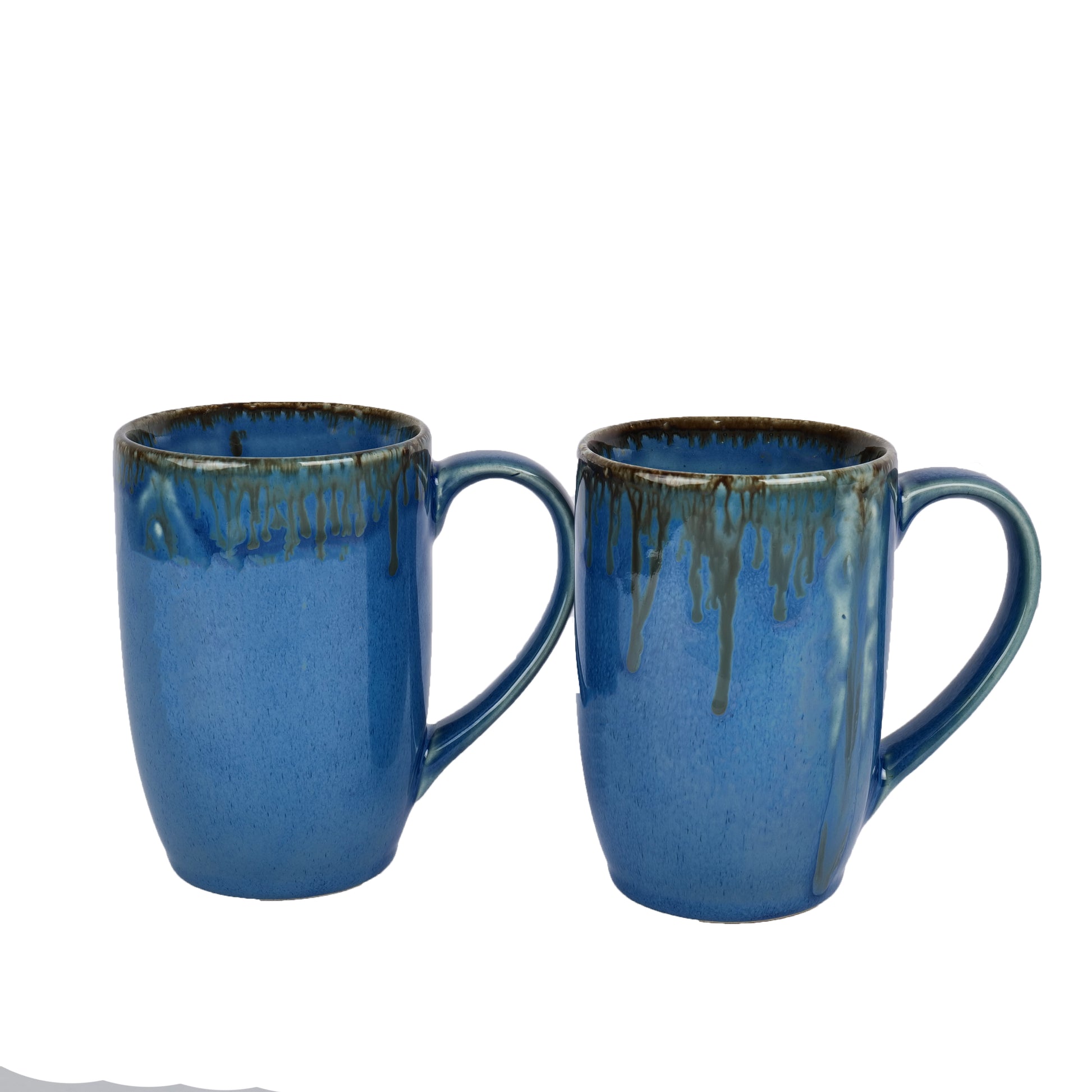 'Sapphire Dribble' Ceramic Studio Pottery Milk & Coffee Mugs (Set of 2) - artystagallery